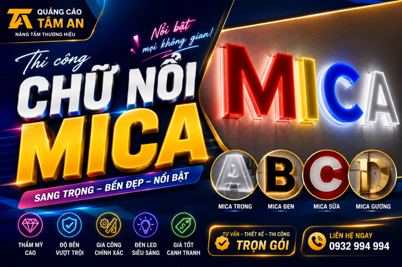 Thi công chữ nổi Mica