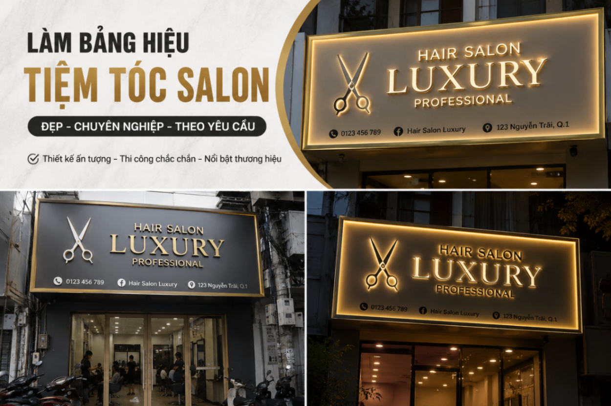 Bảng hiệu salon tóc Tâm An thi công