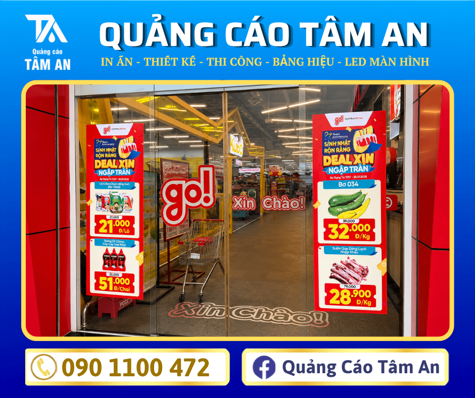 In khổ lớn siêu thị, điện máy, cửa hàng tiện lợi,...
