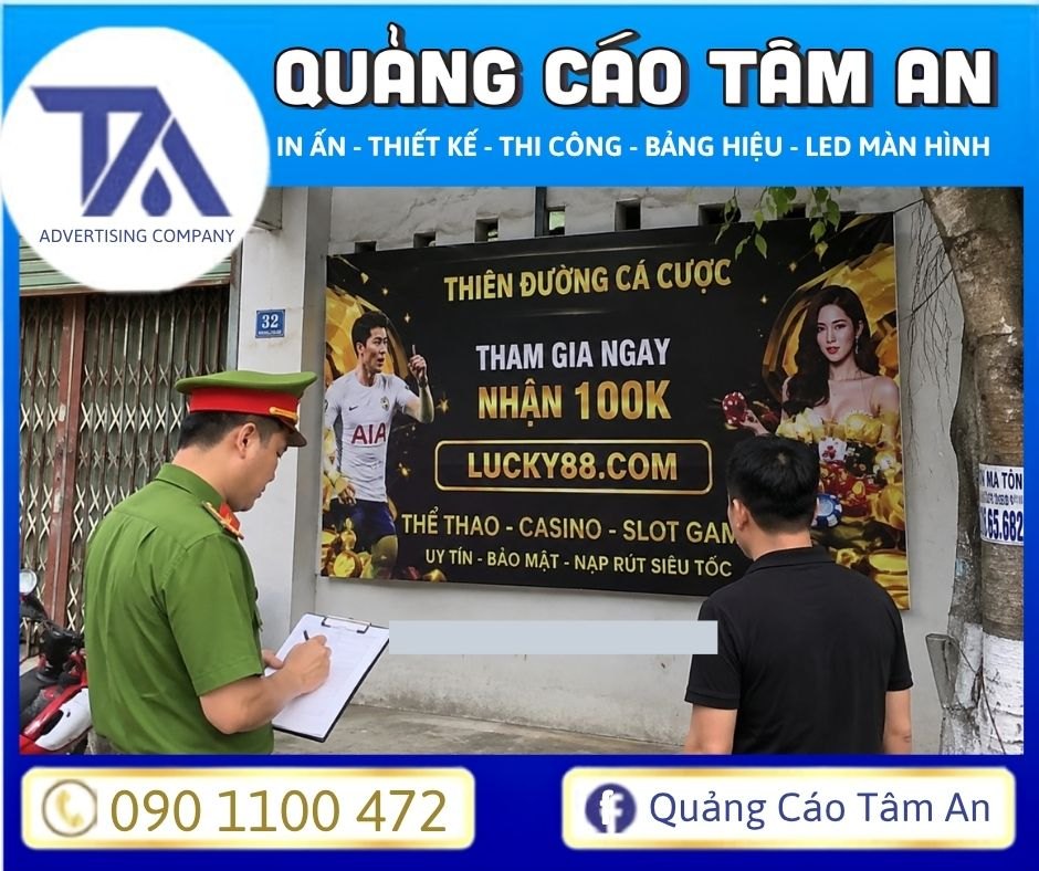Cơ quan chức năng xử phạt chủ kinh doanh có bảng hiệu quảng cáo web cá độ