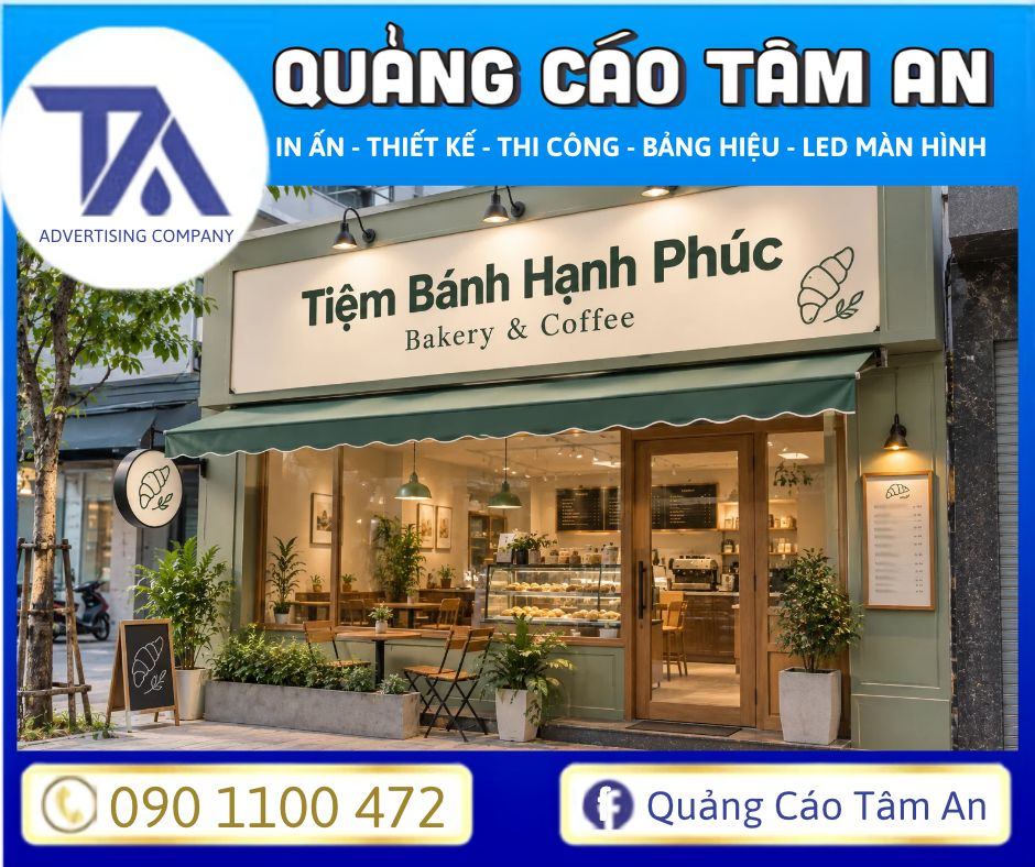 Thiết kế biển hiệu song ngữ Tiệm bánh Hạnh Phúc hài hòa
