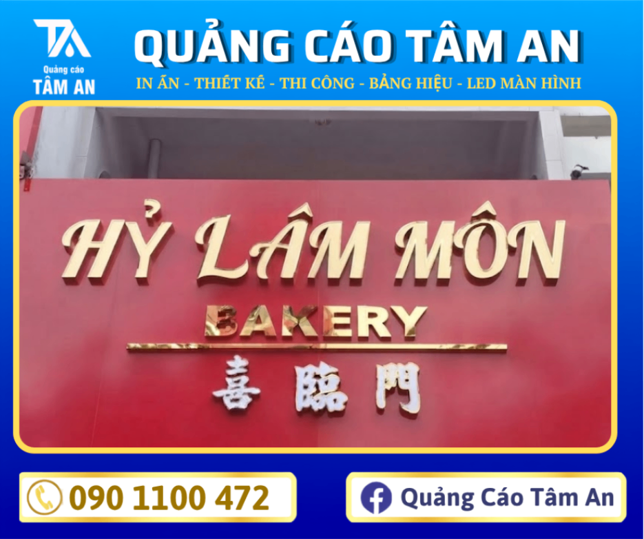 Bảng hiệu cửa hàng chữ nổi inox vàng gương