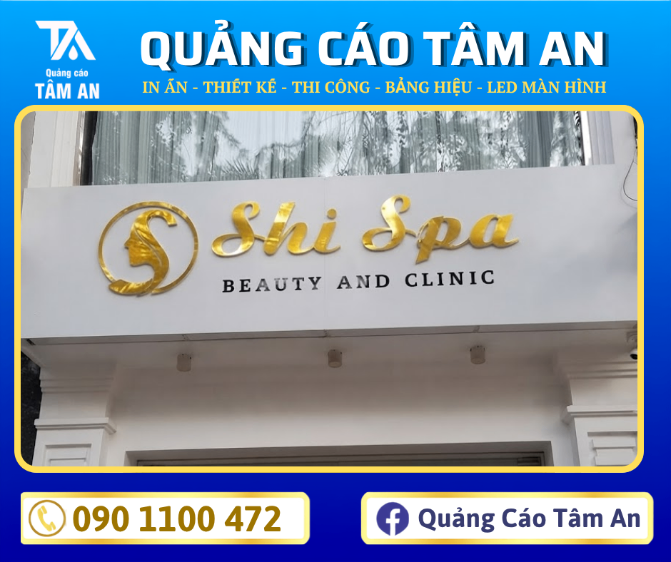 Chữ nổi inox vàng gương trên nền Alu