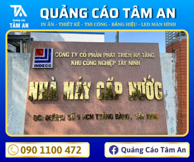 Chữ nổi inox vàng gương trên nền đá