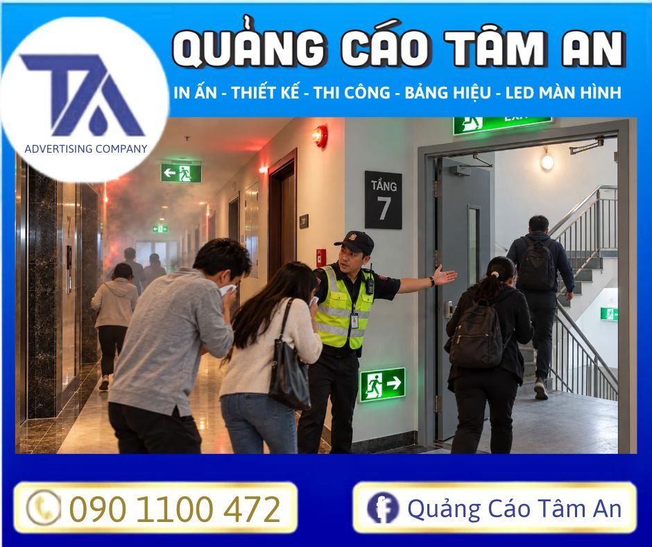 Biển thoát hiểm hỗ trợ sơ tán cư dân khu sự cố xảy ra