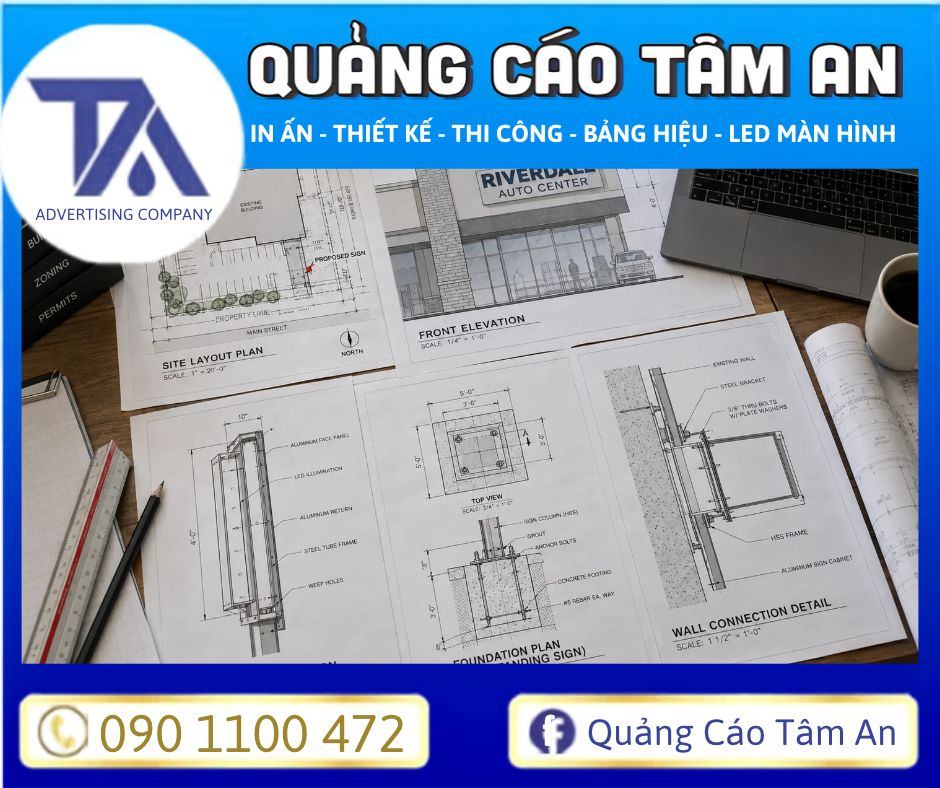Bản vẽ là cơ sở đảm bảo bảng hiệu chịu được tải trọng, sức ép môi trường