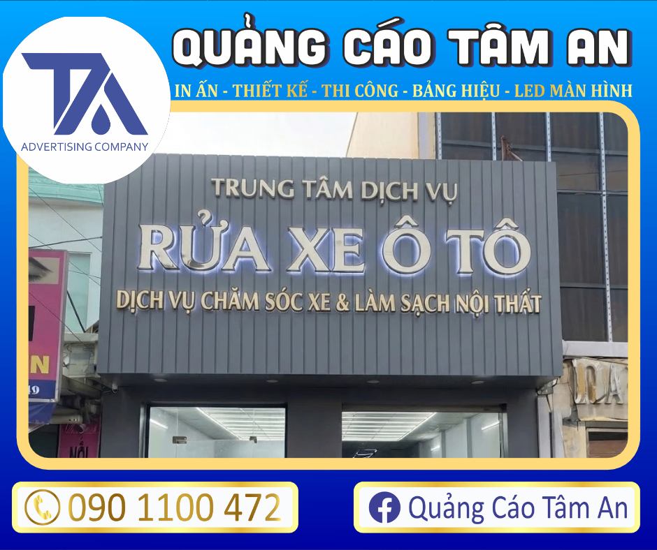Bảng hiệu tiệm rửa xe tôn sóng hiện đại