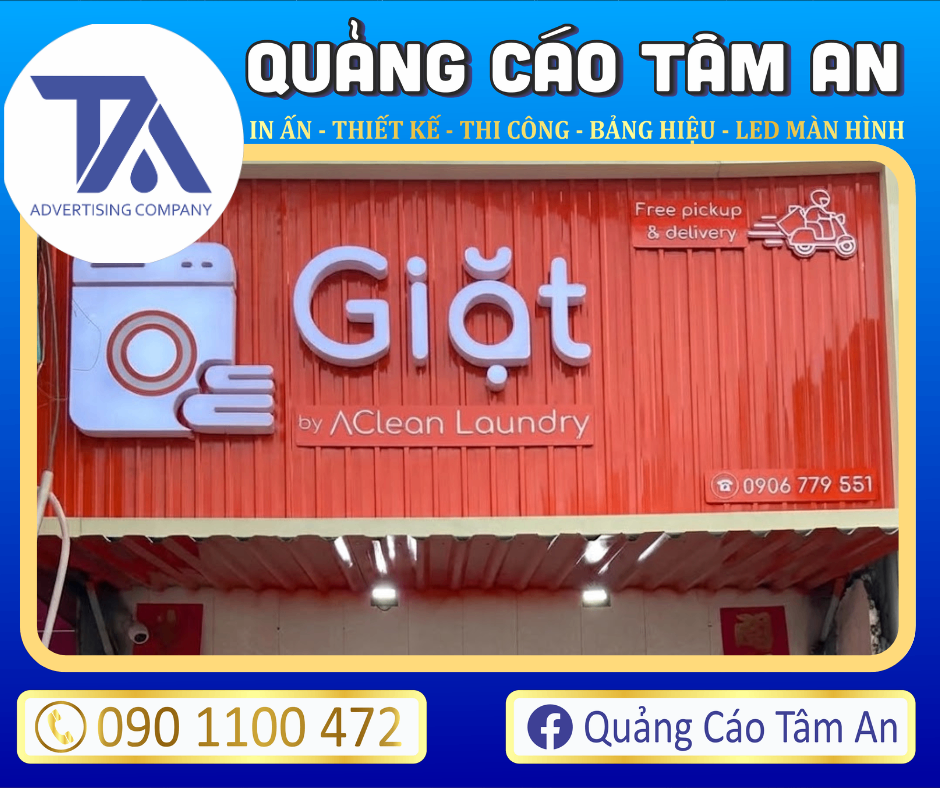 Bảng hiệu tôn sóng tiệm giặt sấy
