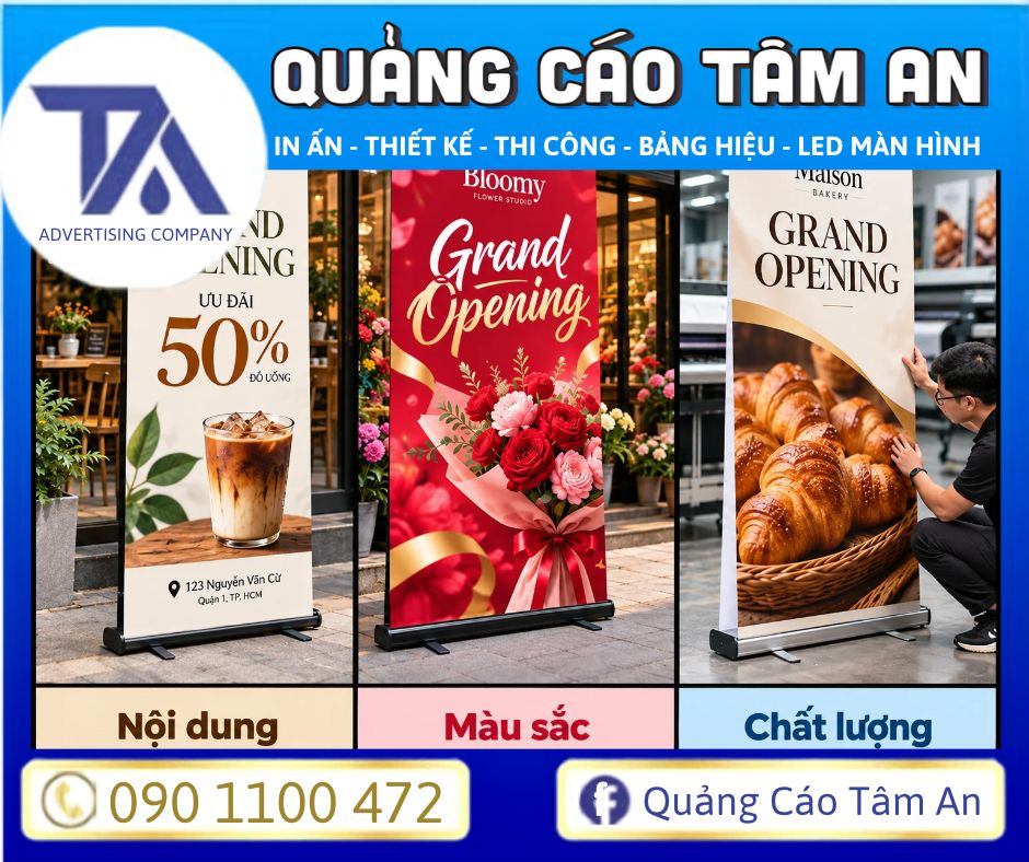 thiết kế standee khai trương thu hút khách
